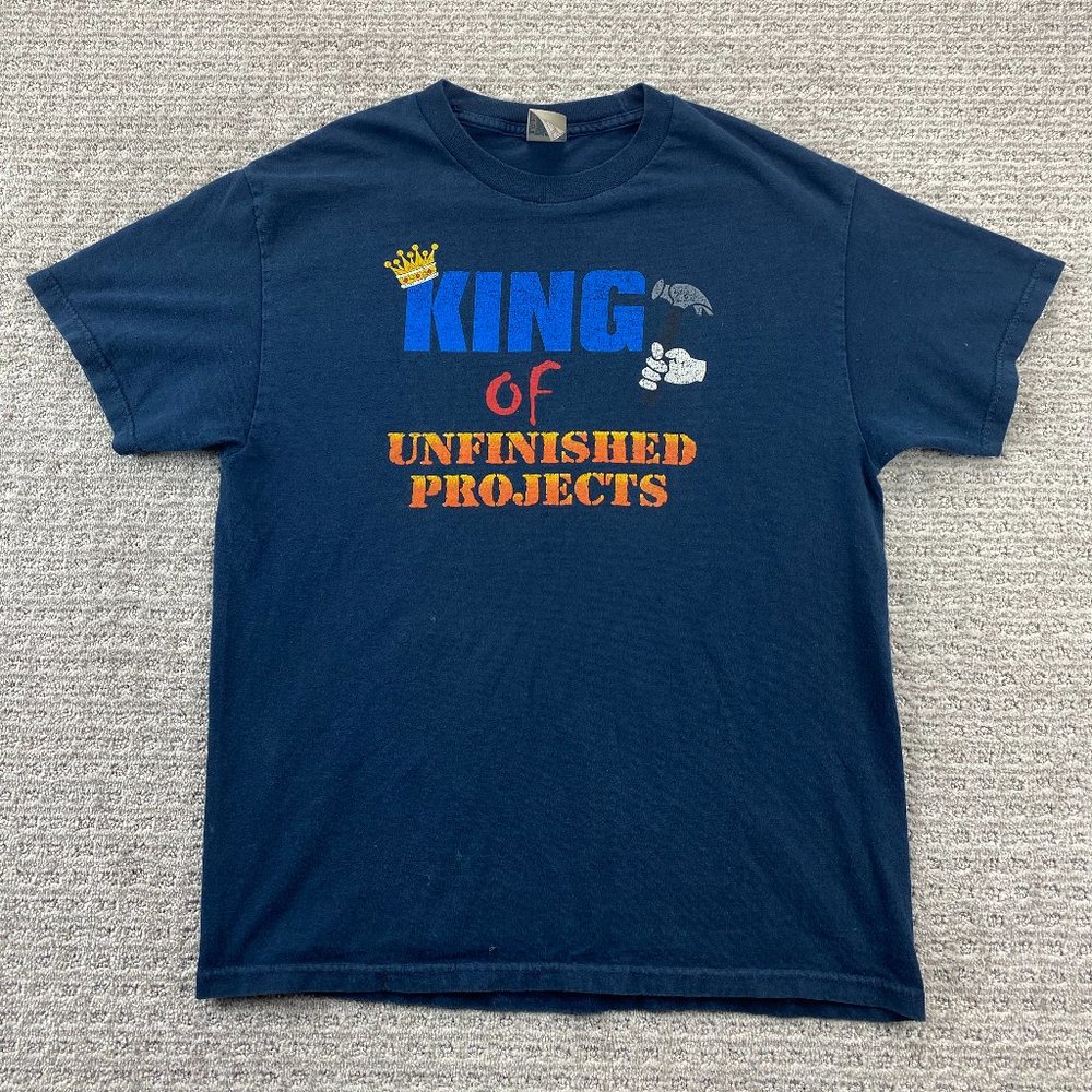 Vintage Y2K Shirt Adult Men Large L Navy Blue King of Unfinished Projects Tee